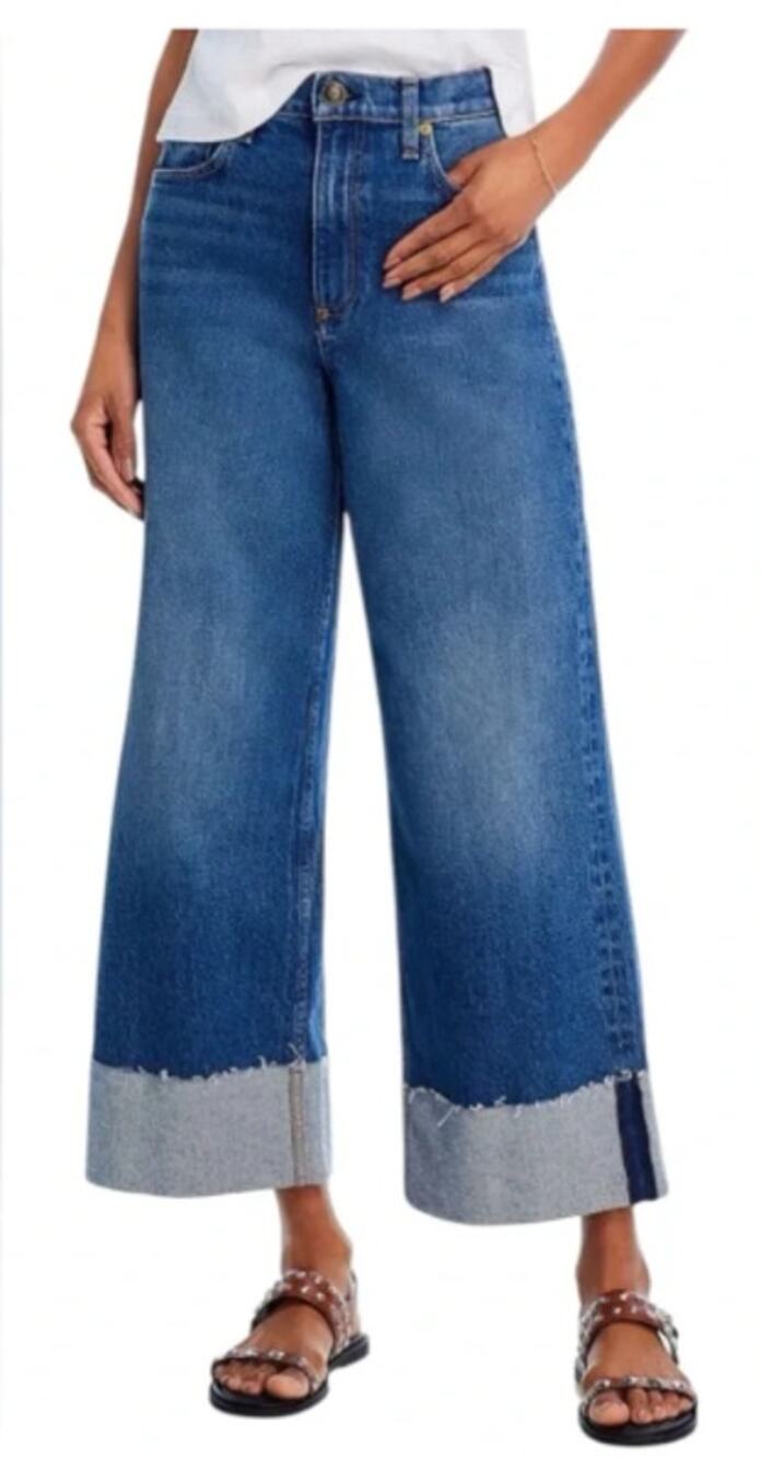 Rag & Bone Andi High Rise Wide Leg Roll Cuffed Jeans, Size 33